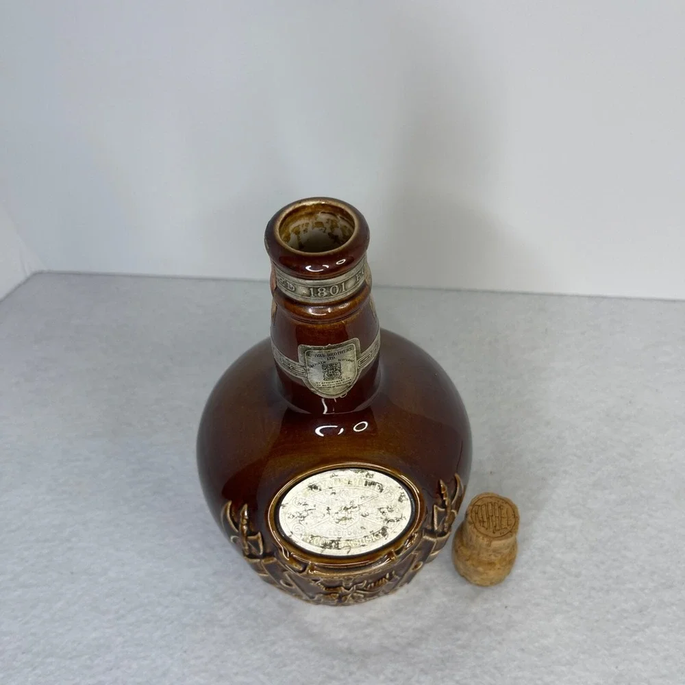 Empty Decanter Chivas Scotch Bottle 1801 Ceramic Cork Top Brown Ceramic Spode